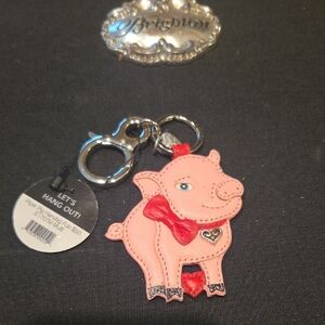 Brighton Pink Pig Keychain with Red Bow